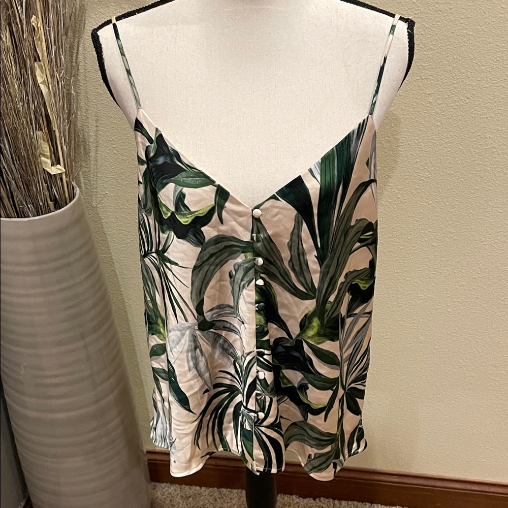 Victoria's Secret Satin Green and Cream Palm Leaf Print Camisole Corset Top XL - Picture 3 of 11